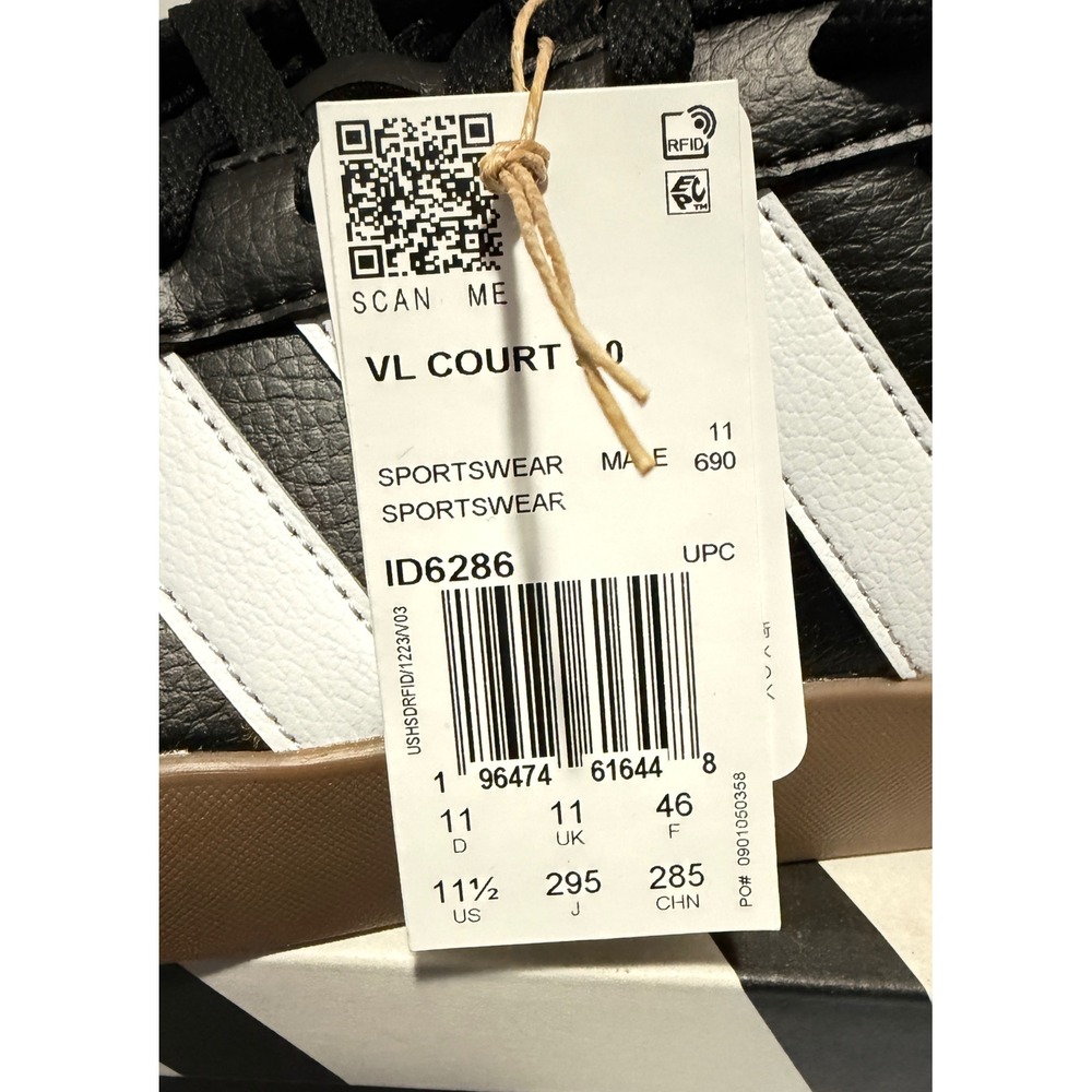 Adidas VL Court 3.0 Mens Sneakers Black White Gum ID6286 Size 11.5 NEW - Picture 4 of 7